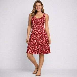 HuHot Sleeveless Fit & Flare Floral Dress Burgundy Large